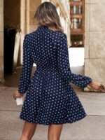 Rochie Scurta Fedilio Bleumarin cu Buline Albe - imagine 2