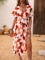 Rochie Midi Simoni Alba Cu Imprimeu Geometric Multicolor - imagine 3