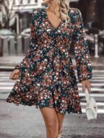 Rochie Scurta Adar Verde Inchis Inflorata