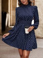 Rochie Scurta Fedilio Bleumarin cu Buline Albe