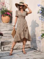 Rochie Midi Abella Crem Cu Imprimeu Negru