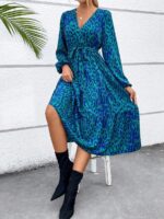 Rochie Midi Almanda Albastra cu Print Leopard - imagine 3