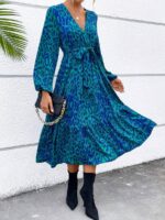 Rochie Midi Almanda Albastra cu Print Leopard - imagine 4