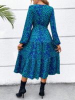 Rochie Midi Almanda Albastra cu Print Leopard - imagine 2