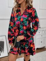 Rochie Scurta Irenne Neagra Cu Model Floral Multicolor - imagine 3