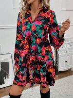 Rochie Scurta Irenne Neagra Cu Model Floral Multicolor - imagine 5