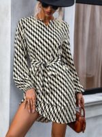 Rochie Scurta Lambada Cu Imprimeu Geometric Alb - Negru - imagine 3