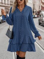 Rochie Scurta Afina Albastra Cu Imprimeu Geometric Negru - imagine 3