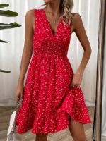Rochie Scurta Dikta Rosie Cu Buline Albe - imagine 3