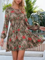 Rochie Scurta Harlite Verde Cu Model Floral