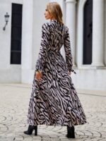 Rochie Lunga Armingo Alba Cu Imprimeu Negru Si Curea - imagine 2