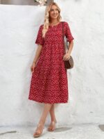 Rochie Midi Trille Rosie Cu Inimioare Albe - imagine 5