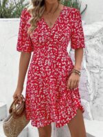 Rochie Scurta Benima Rosie Cu Model Floral Alb