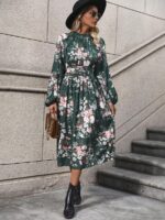 Rochie Lunga Azmina Verde Inchis Inflorata