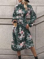 Rochie Lunga Azmina Verde Inchis Inflorata - imagine 3