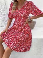 Rochie Scurta Benima Rosie Cu Model Floral Alb - imagine 3