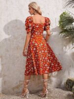 Rochie Midi Romena Portocalie Cu Model Floral - imagine 2
