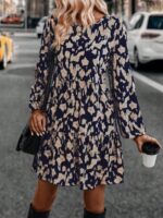 Rochie Scurta Donya Albastru Inchis Cu Imprimeu Crem