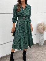 Rochie Midi Dortea Vernil Cu Imprimeu Dalmatian Negru