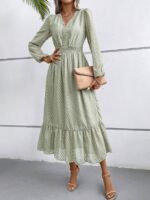 Rochie Lunga Zisa Khaki Cu Model Geometric