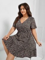 Rochie Scurta Dortea Neagra Inflorata - Marimi Mari - imagine 3