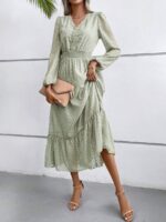 Rochie Lunga Zisa Khaki Cu Model Geometric - imagine 4