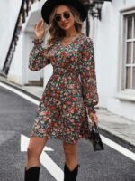 Rochie Scurta Amarila Verde Cu Model Floral