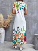 Rochie Lunga Pena Alba Cu Model Floral Multicolor - imagine 3