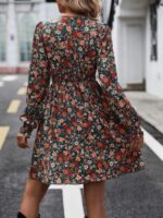 Rochie Scurta Amarila Verde Cu Model Floral - imagine 2