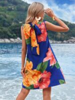 Rochie Scurta Higger Albastra Cu Model Floral - imagine 2