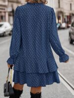 Rochie Scurta Afina Albastra Cu Imprimeu Geometric Negru - imagine 2