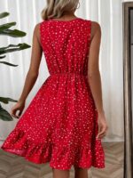 Rochie Scurta Dikta Rosie Cu Buline Albe - imagine 2