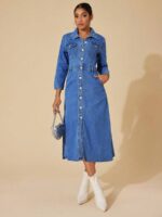 Rochie Midi Sansona Din Denim Cu Nasturi