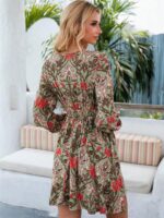 Rochie Scurta Harlite Verde Cu Model Floral - imagine 2