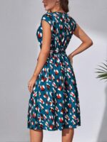 Rochie Scurta Bresia Albastra Cu Imprimeu Multicolor Si Cordon - imagine 2