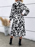 Rochie Midi Jalma Alba Cu Imprimeu Geometric Negru - imagine 2