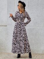 Rochie Lunga Armingo Alba Cu Imprimeu Negru Si Curea - imagine 5