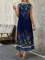 Rochie Lunga Vanesa Bleumarin Cu Model Floral Multicolor - imagine 2