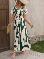 Rochie Lunga Norca Alba Cu Imprimeu Verde