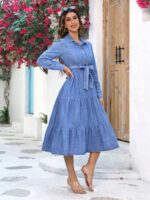 Rochie Midi Kimo Din Denim cu Cordon