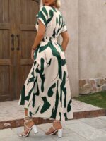 Rochie Lunga Norca Alba Cu Imprimeu Verde - imagine 2