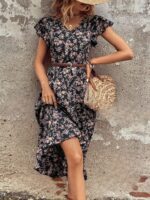 Rochie Midi Buster Neagra Inflorata - imagine 3