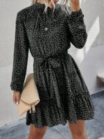 Rochie Scurta Vandana Neagra Cu Buline Albe Si Cordon - imagine 3
