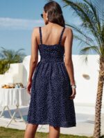 Rochie Midi Benda Bleumarin Cu Buline Albe - imagine 2