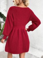 Rochie Tricotata Scurta Stiz Rosie Cu Maneci Bufante - imagine 2
