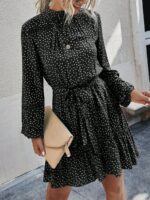 Rochie Scurta Vandana Neagra Cu Buline Albe Si Cordon