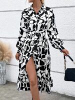 Rochie Midi Jalma Alba Cu Imprimeu Geometric Negru - imagine 3
