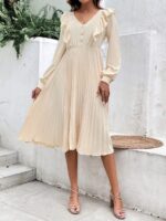 Rochie Midi Meradona Crem Deschis Cu Pliuri