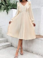 Rochie Midi Meradona Crem Deschis Cu Pliuri - imagine 3