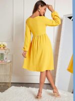 Rochie Scurta Taisa Galbena Cu Funda - imagine 2